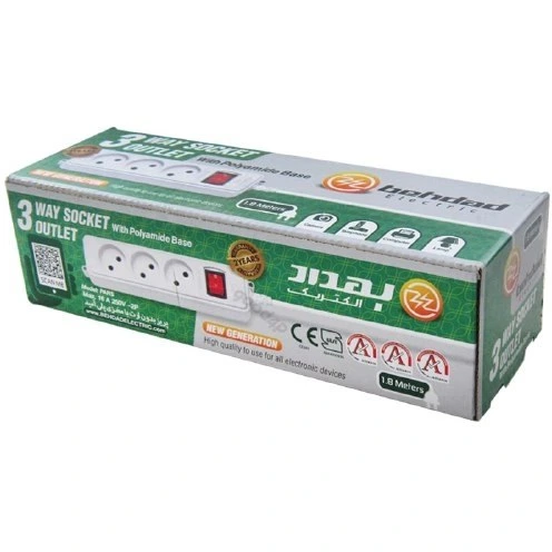 پریز سیار بدون ارت با مغزی پلی آمید3خانه 3متری بهداد الکتریک
