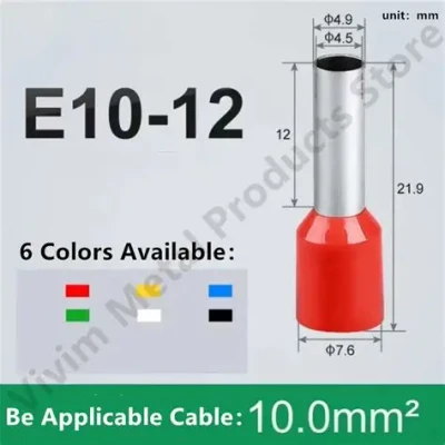 وایر شو سایز10 طول هادی 12 کد E10-12 برند TERMINALS رنگ قرمز(بسته20عددی)